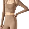 Women's Stretch Cutout Yoga Sports Jacket Long Sleeve Crop Top T Shirts with Thumb Holes