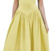 Women Off Shoulder Midi Dress Strapless Sleeveless Drop-Waist A Line Tube Dress Trendy Summer Swing Patchwork Dress