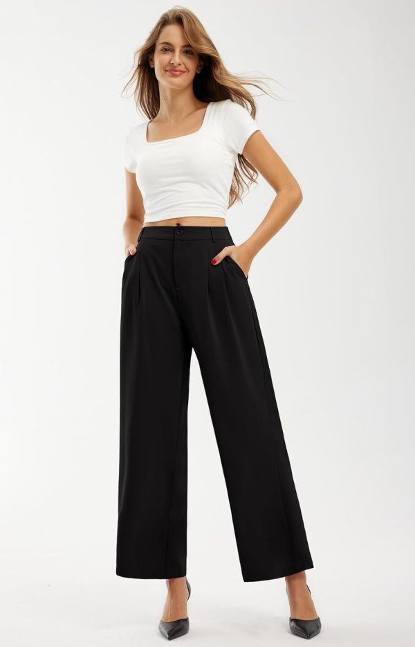 Libin Women's Wide Leg Pants High Waisted Work Dress Pants Loose Fit Back Elastic Waist Business Casual Trousers Office