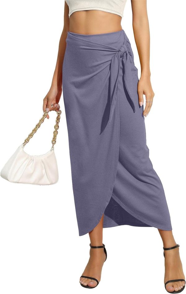 Women’s Maxi Skirt High Waist Wrap Pencil Long Skirts for Women Slim Boho Draped Front Bodycon Dresses