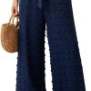 Womens Wide Leg Lounge Pants High Waisted Business Work Casual Pants Adjustable Tie Knot Loose Trousers with Pocket