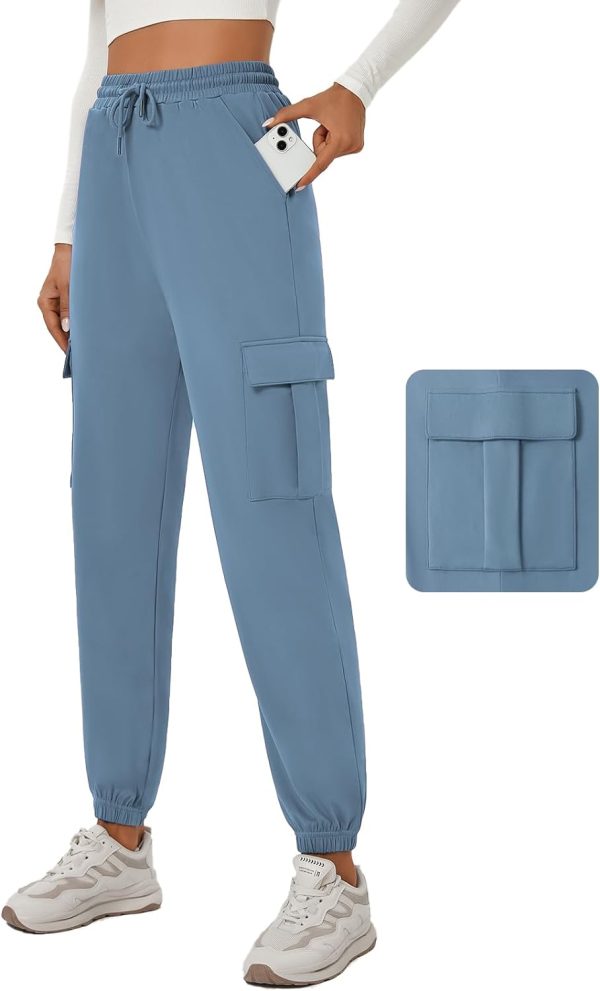 Womens Cargo Pants Stretchy High Waisted Joggers Baggy Casual Drawstring Sweatpants with Pockets Hiking Pant