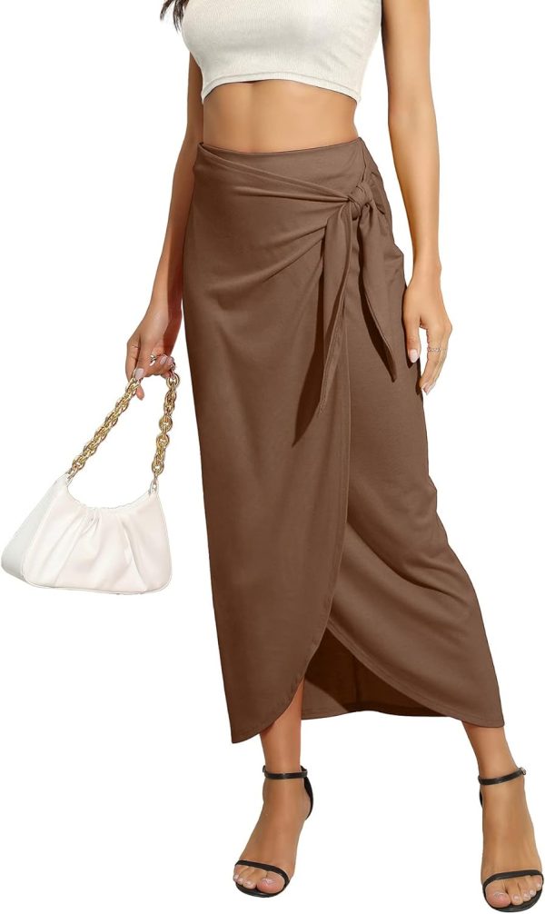 Women’s Maxi Skirt High Waist Wrap Pencil Long Skirts for Women Slim Boho Draped Front Bodycon Dresses