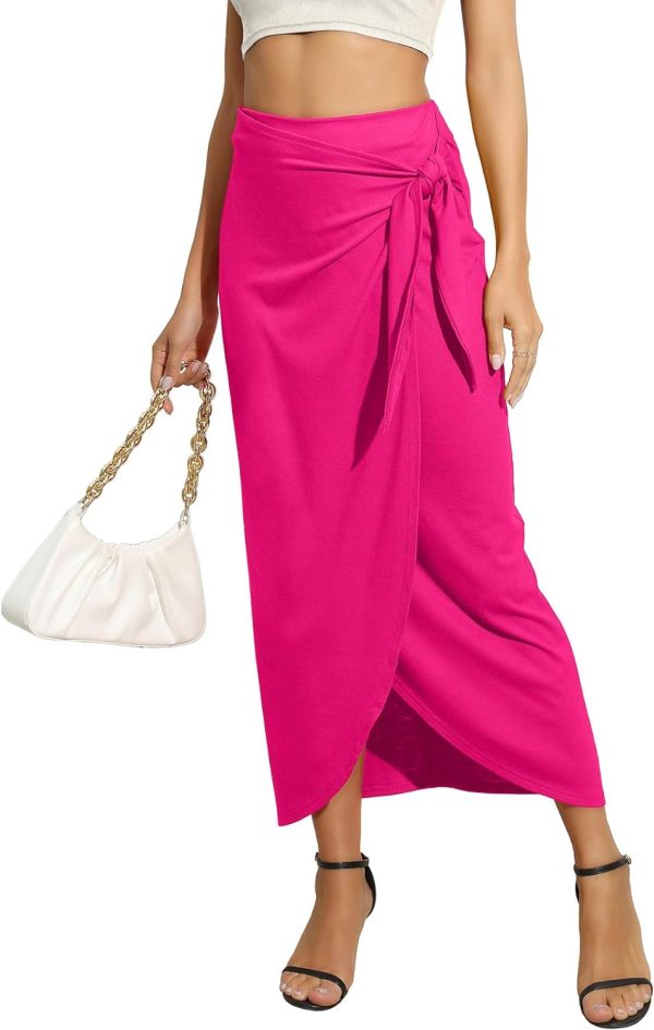 Women’s Maxi Skirt High Waist Wrap Pencil Long Skirts for Women Slim Boho Draped Front Bodycon Dresses