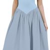 Women Off Shoulder Midi Dress Strapless Sleeveless Drop-Waist A Line Tube Dress Trendy Summer Swing Patchwork Dress