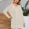 Pink Queen Women's V Neck Long Sleeve Mini Dress Elegant Button Down Open Front Color Block Knit Sweater Cardiagns with Belt