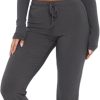 Women Ribbed Knit Yoga Lounge Set V Neck Long Sleeve Button Crop Tee Drawstring Pants Solid Slim Two Pieces Sets