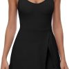 Tennis Dress for Women U Neck Athletic Dress with Built in Shorts and Bra for Sleeveless Side Slit Flare Mini Dresses