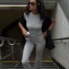 Casual Workout Two Piece Outfits for Women Short Sleeve Crop High Waist Foldover Flare Pants Tracksuit Sets Streetwear