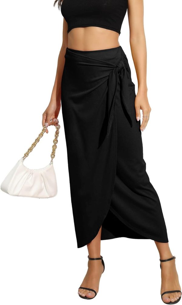 Women’s Maxi Skirt High Waist Wrap Pencil Long Skirts for Women Slim Boho Draped Front Bodycon Dresses