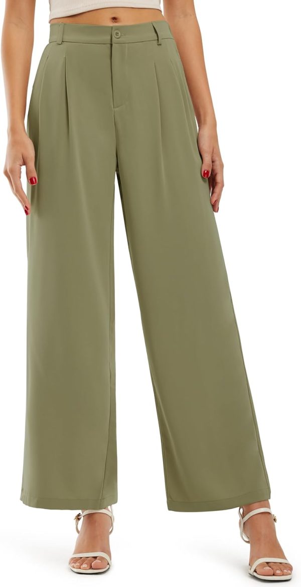 Libin Women's Wide Leg Pants High Waisted Work Dress Pants Loose Fit Back Elastic Waist Business Casual Trousers Office