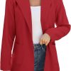 Women Open Front Blazers Long Sleeve Casual OL Office Slim Buttonless Suit Jacket with Pockets