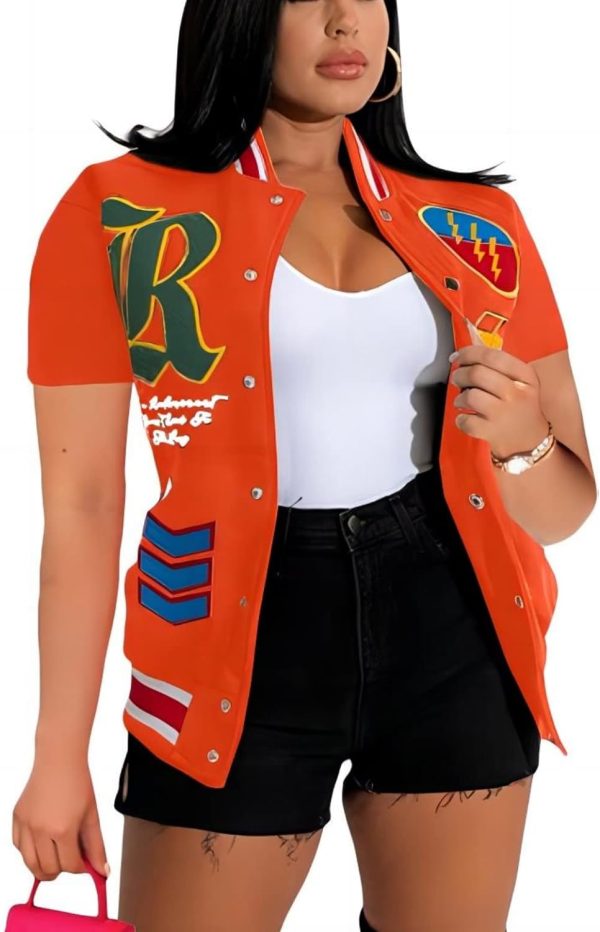 Button Down Shirts for Women Short Sleeve Cropped Varsity Jacket for Women Summer Tops for Women 2024 S-XXL