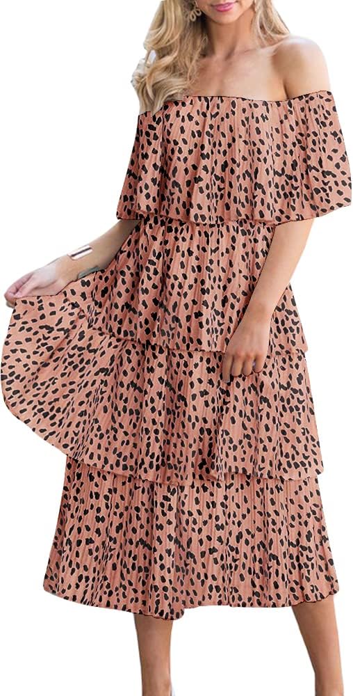Women's Off The Shoulder Ruffles Summer Valentines Day Loose Casual Chiffon Long Party Beach Maxi Dress