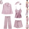 6Pcs Womens Silk Satin Pajama Sets Pj Sets Long Pjs Set Pajamas Sleepwear Camisole Sexy Cami