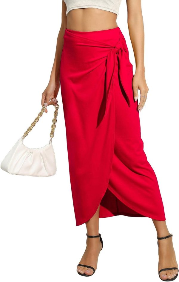 Women’s Maxi Skirt High Waist Wrap Pencil Long Skirts for Women Slim Boho Draped Front Bodycon Dresses