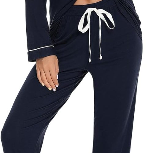 Pajamas Set Long Sleeve Womens Button Down Sleepwear Two Piece Nightwear Soft Pj Lounge Sets S-XXL