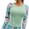 Women's Long Sleeves Rash Guard Athletic Swim Aztec Tankini Sets Swimsuit