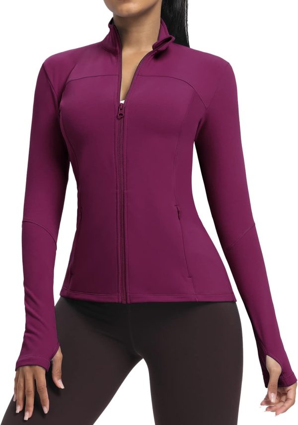 Workout Jackets for Women Full Zip Athletic Running Track Jacket with Pockets Slim Fit Yoga Jacket with Thumb Holes