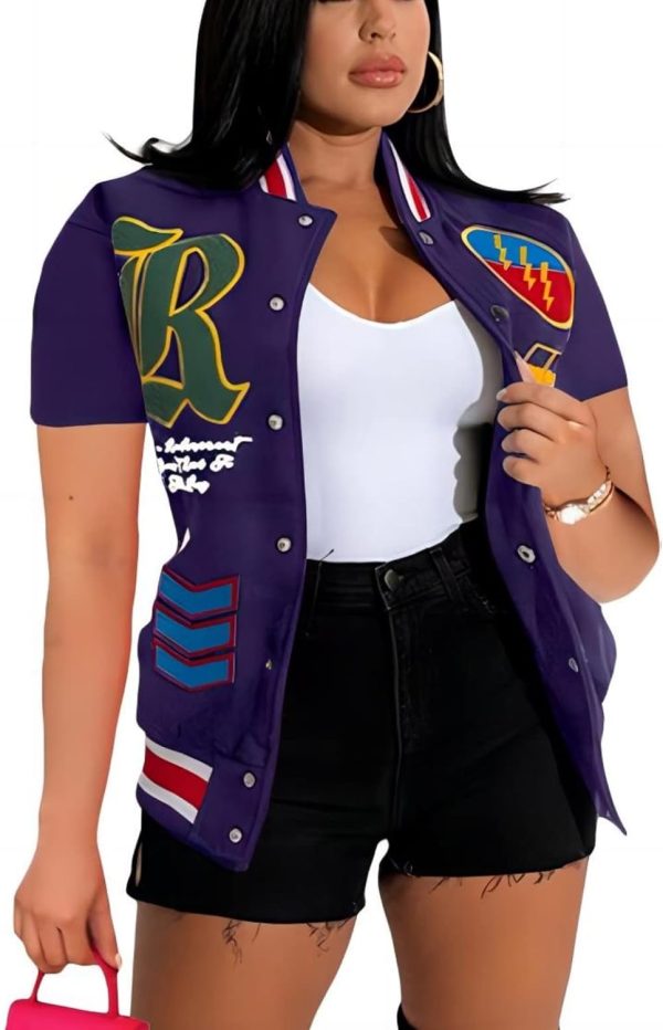 Button Down Shirts for Women Short Sleeve Cropped Varsity Jacket for Women Summer Tops for Women 2024 S-XXL
