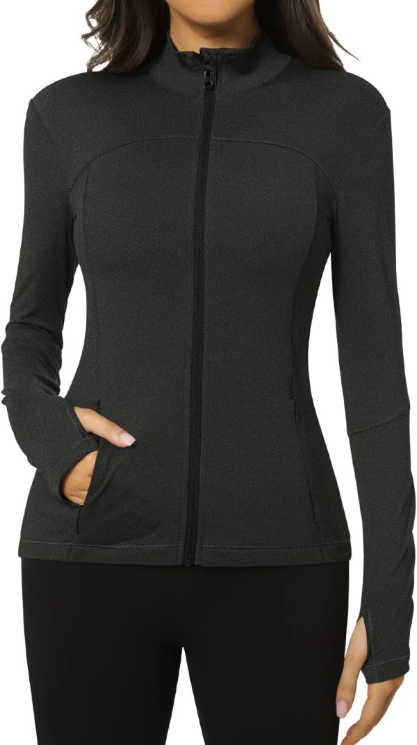 Workout Jackets for Women Full Zip Athletic Running Track Jacket with Pockets Slim Fit Yoga Jacket with Thumb Holes