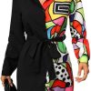 Womens Button Down Shirt Dresses with Belt Button Up Tunics Long Sleeve Blouse Tops