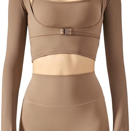Women's Stretch Cutout Yoga Sports Jacket Long Sleeve Crop Top T Shirts with Thumb Holes