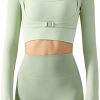 Women's Stretch Cutout Yoga Sports Jacket Long Sleeve Crop Top T Shirts with Thumb Holes