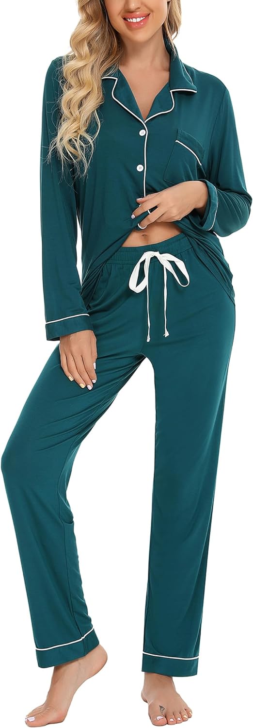 Pajamas Set Long Sleeve Womens Button Down Sleepwear Two Piece Nightwear Soft Pj Lounge Sets S-XXL