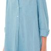 Women's Tunic Mini Shirt Dress Cotton Long Sleeve Ruffle Hem Dress Button Up Shift Chambray Dresses