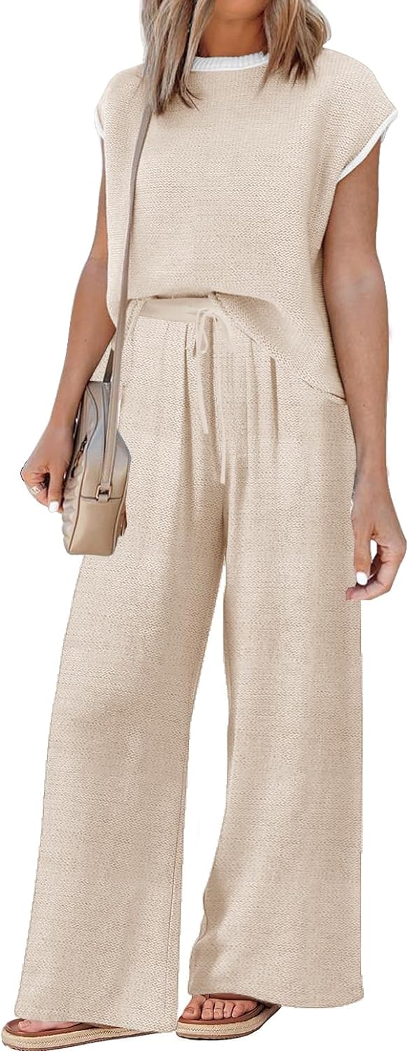Sets for Women Spring Outfits for Women 2024 Travel Wide Leg Pant Summer Two Piece Sets Lounge Matching Sets