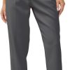 Women's High Waisted Business Trousers Straight Leg Pleated Office Slacks Pants