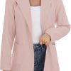 Women Open Front Blazers Long Sleeve Casual OL Office Slim Buttonless Suit Jacket with Pockets