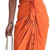 Women's Short Sleeve Satin Dress Button Down with Belt Maxi Shirt Dresses
