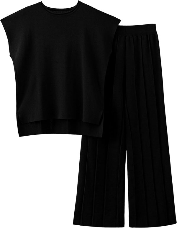 2 Piece Outfits for Women Sweater Sets Knit Vest Tops Elastic Waisted Pants