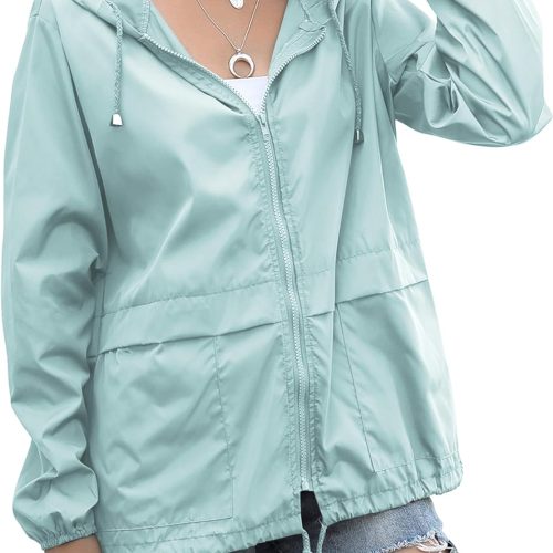 Women's Raincoats Windbreaker Rain Jacket Waterproof Lightweight Outdoor Hooded Trench Coats S-XXL