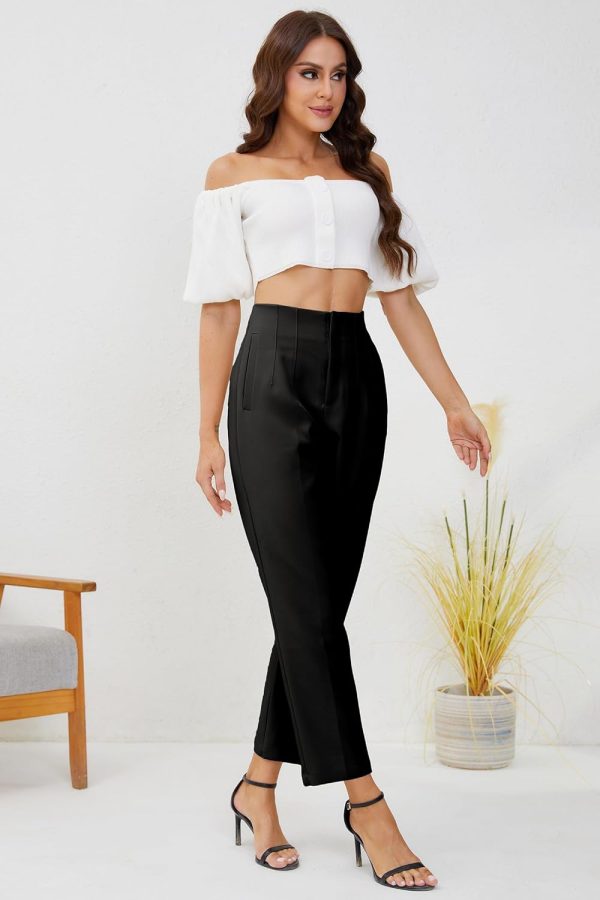 Women's High Waisted Business Trousers Straight Leg Pleated Office Slacks Pants