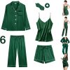 6Pcs Womens Silk Satin Pajama Sets Pj Sets Long Pjs Set Pajamas Sleepwear Camisole Sexy Cami