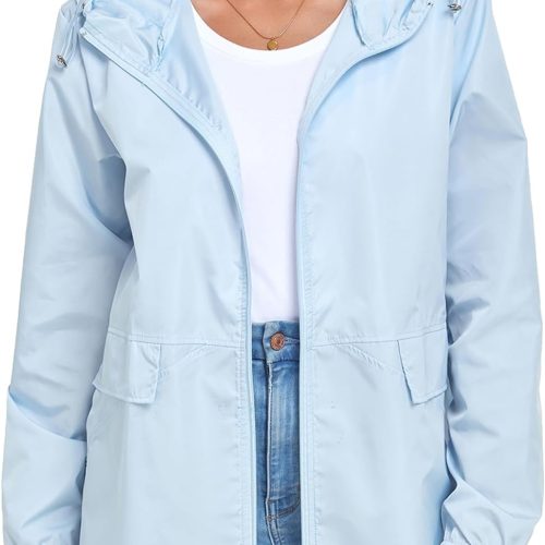Women's Lightweight Raincoat Waterproof Packable Outdoor Windproof Hooded Active Rain Jacket S-XXL