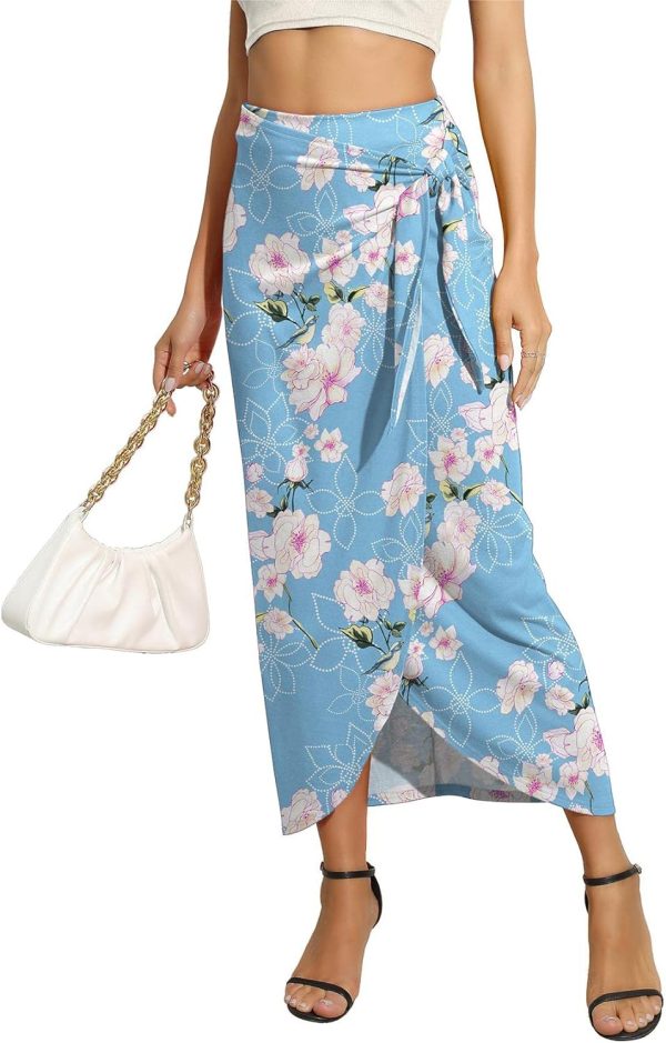 Women’s Maxi Skirt High Waist Wrap Pencil Long Skirts for Women Slim Boho Draped Front Bodycon Dresses