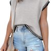 Womens Cap Sleeve Sweater Vest Summer Tops Sleeveless Tank Tops 2024 Trendy Spring Clothes Striped Short Sleeve Shirts