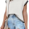 Womens Cap Sleeve Sweater Vest Summer Tops Sleeveless Tank Tops 2024 Trendy Spring Clothes Striped Short Sleeve Shirts