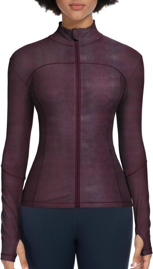 Workout Jackets for Women Full Zip Athletic Running Track Jacket with Pockets Slim Fit Yoga Jacket with Thumb Holes