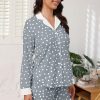 Button Down Pajamas Sets Women Two-Piece Satin Silk Pjs Sets Loungewear Long Sleeve Sleepwear Shorts Nightwear Sets