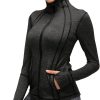 Womens Sports Running Yoga Jacket Slim Fit Full Zip Track Jacket Turtleneck Workout Jacket