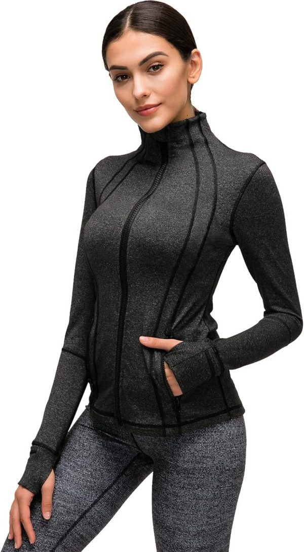 Womens Sports Running Yoga Jacket Slim Fit Full Zip Track Jacket Turtleneck Workout Jacket
