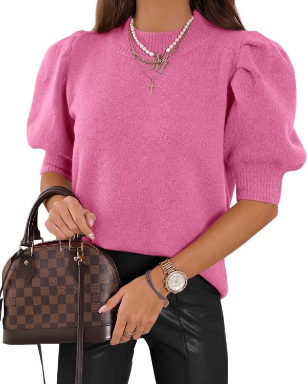 Women's Puff Short Sleeve Sweaters 2024 Fashion Spring Tops Casual Pullover Shirts