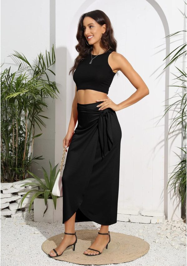 Women’s Maxi Skirt High Waist Wrap Pencil Long Skirts for Women Slim Boho Draped Front Bodycon Dresses