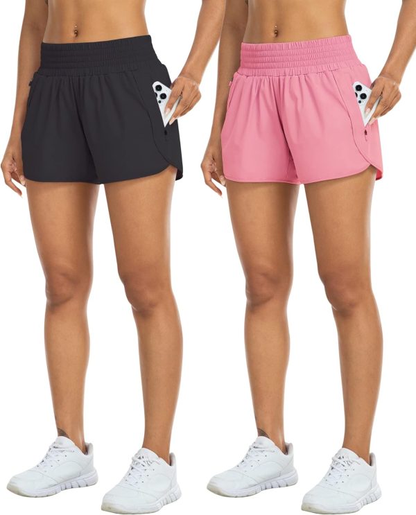 Athletic Shorts for Women with Pockets High Waist Running Workout Shorts Gym Yoga White Summer Shorts