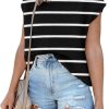 Womens Cap Sleeve Sweater Vest Summer Tops Sleeveless Tank Tops 2024 Trendy Spring Clothes Striped Short Sleeve Shirts